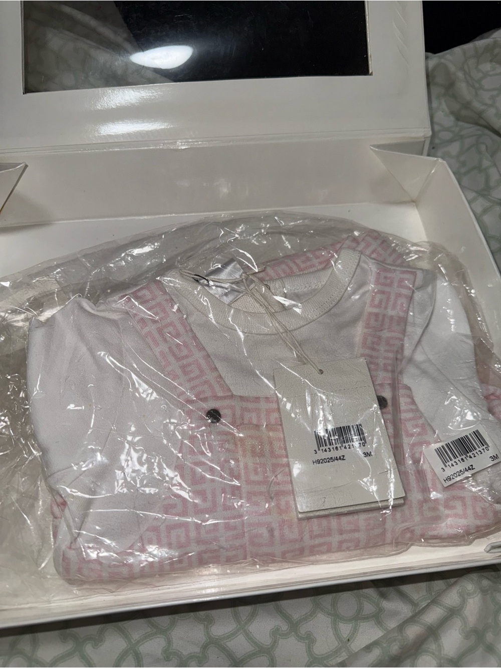 Givenchy Kids White Top with Pink Patterned Overall Detail